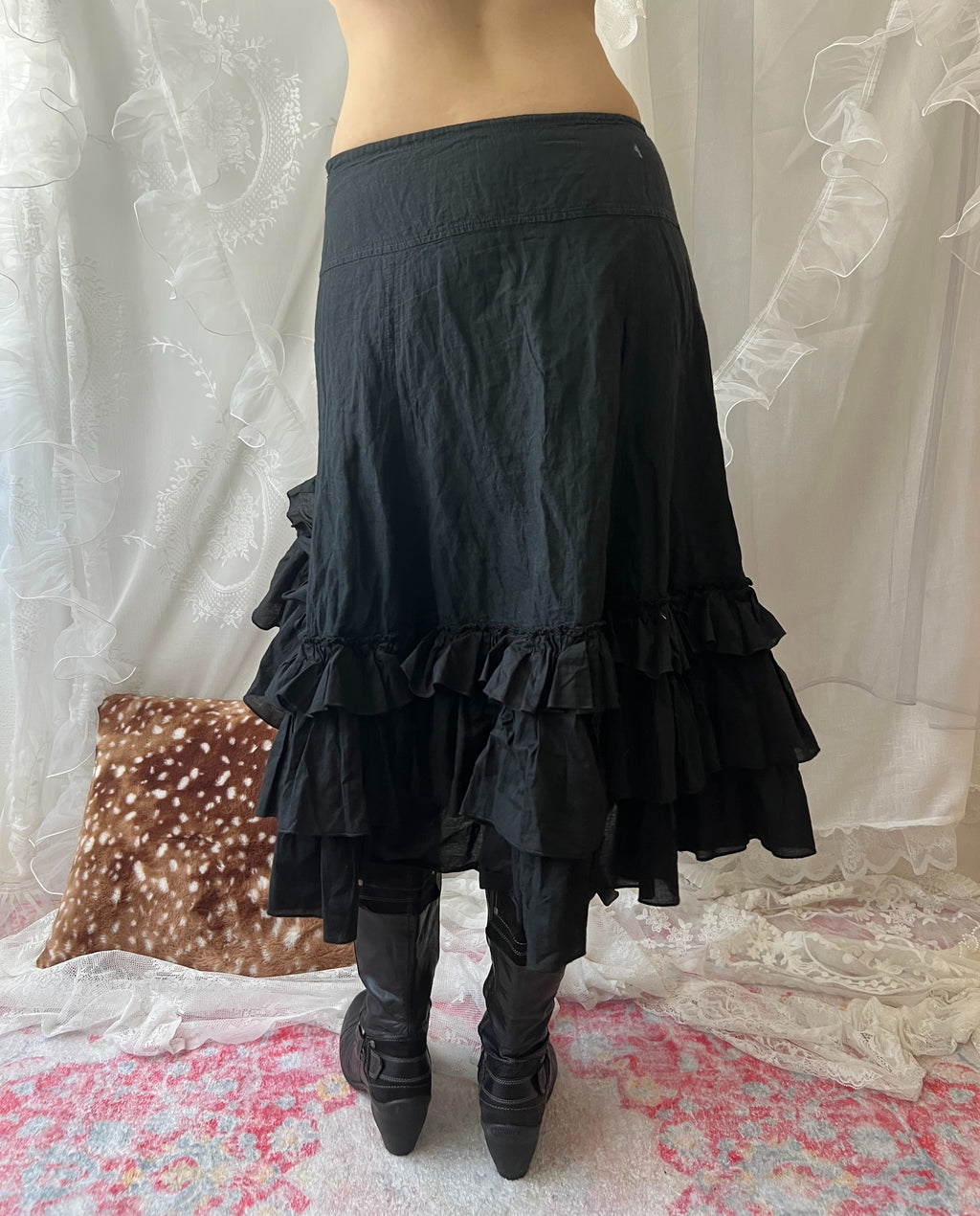 Black ruffled maxi skirt