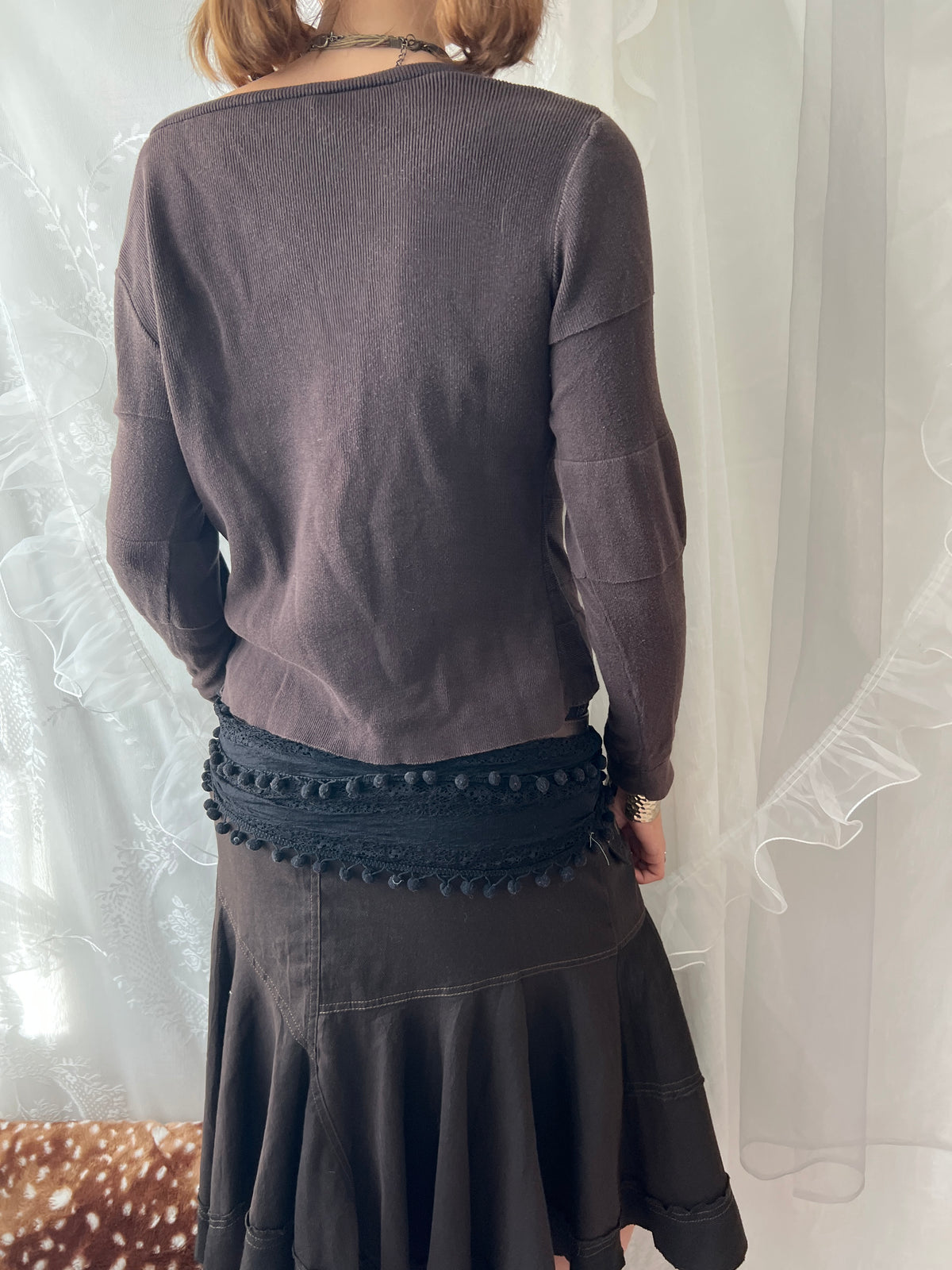 Brown off the shoulder/asymmetrical long sleeve top with button details