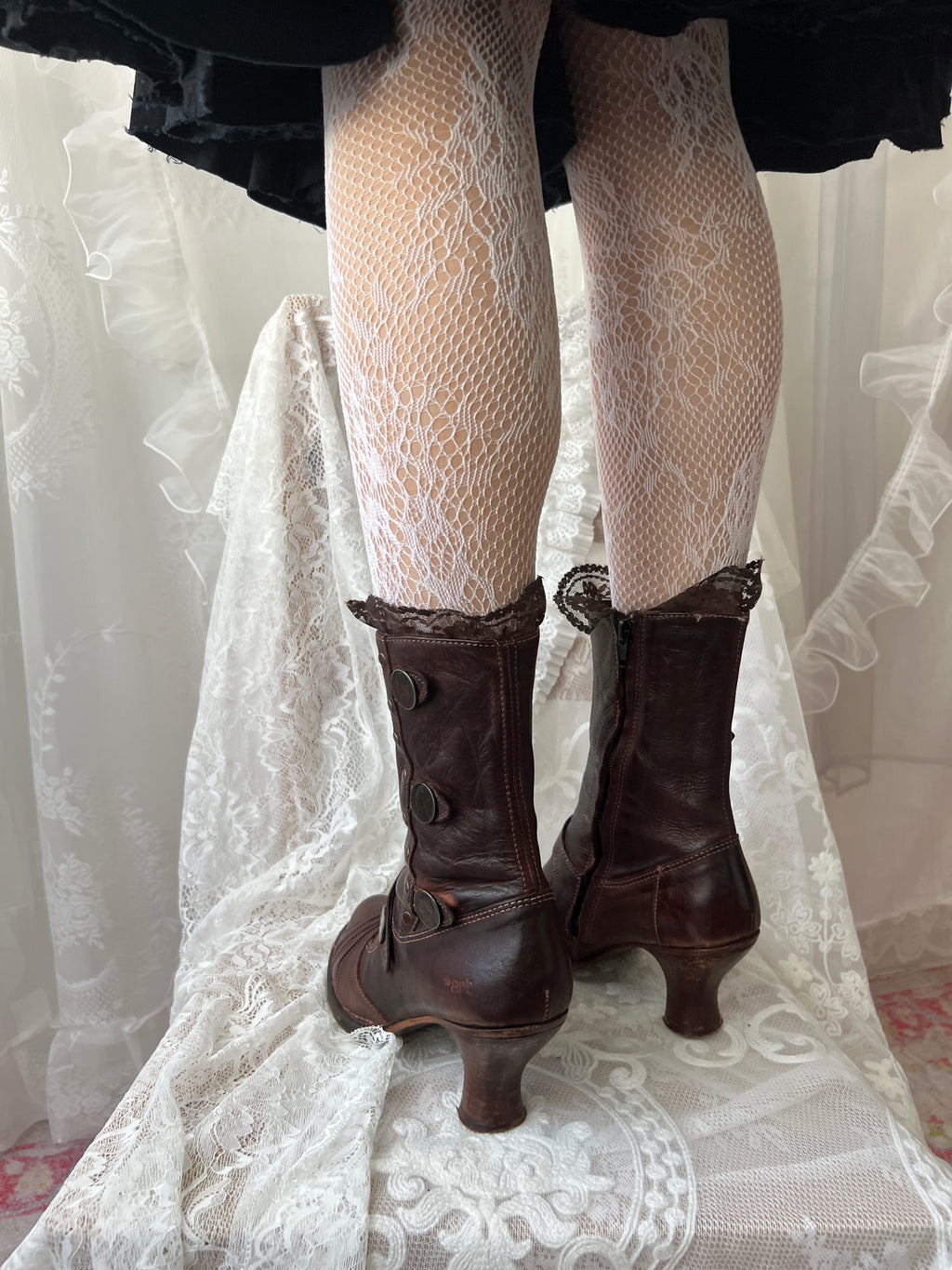 Brown Art leather lace up boots with a gothic vibe