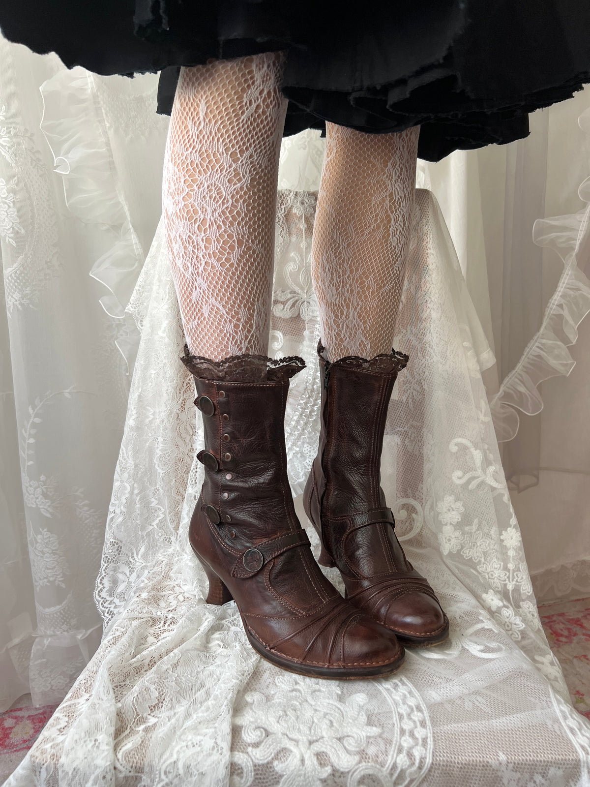 Brown Art leather lace up boots with a gothic vibe