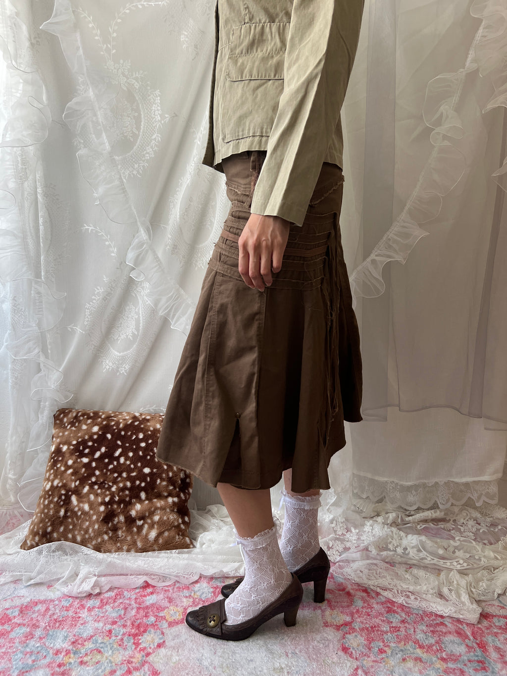 Alcott brown cargo asymmetrical skirt with ruffles