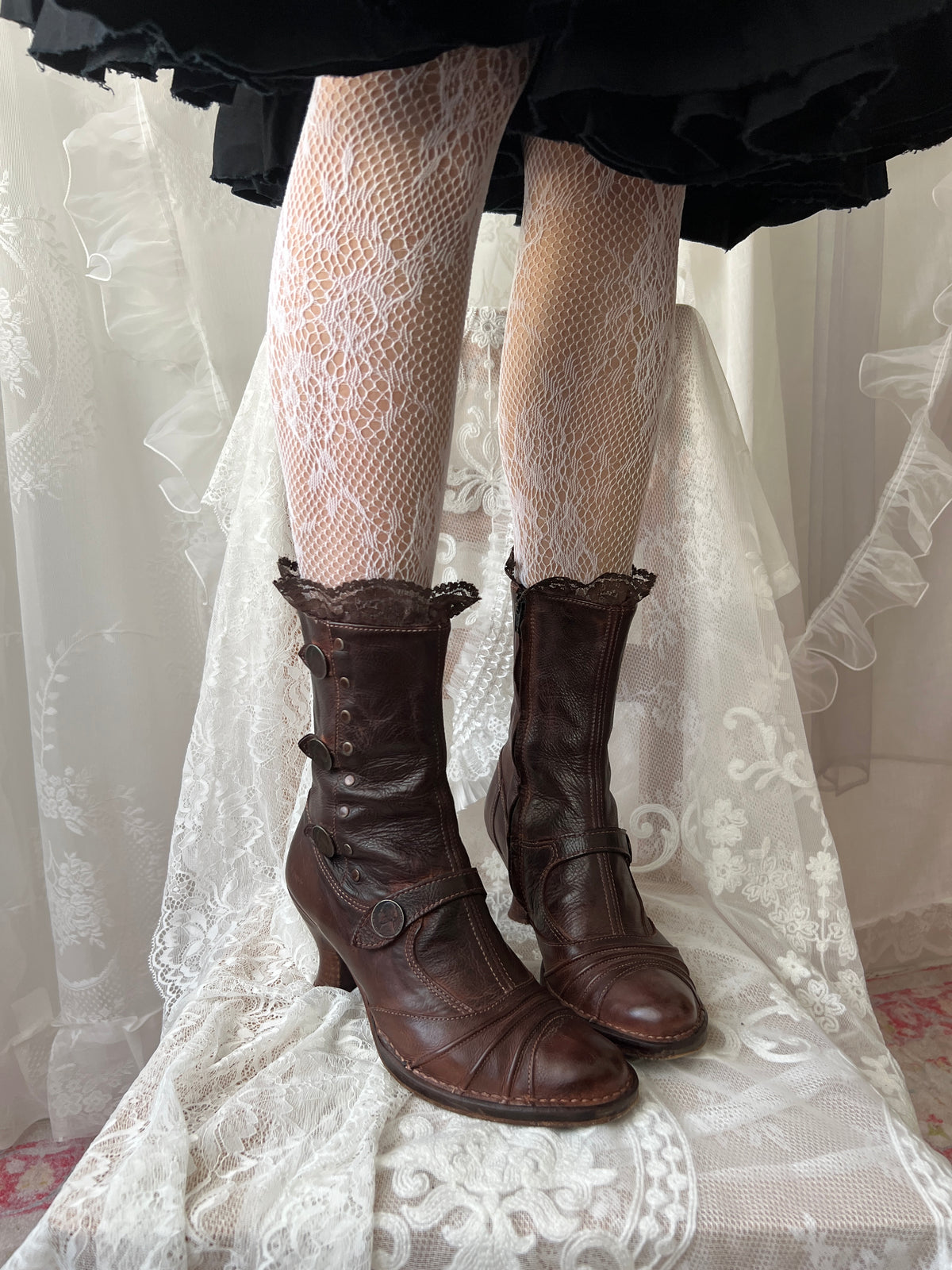 Brown Art leather lace up boots with a gothic vibe