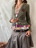 Khaki green jacket with floral embroidery
