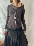 Brown off the shoulder/asymmetrical long sleeve top with button details
