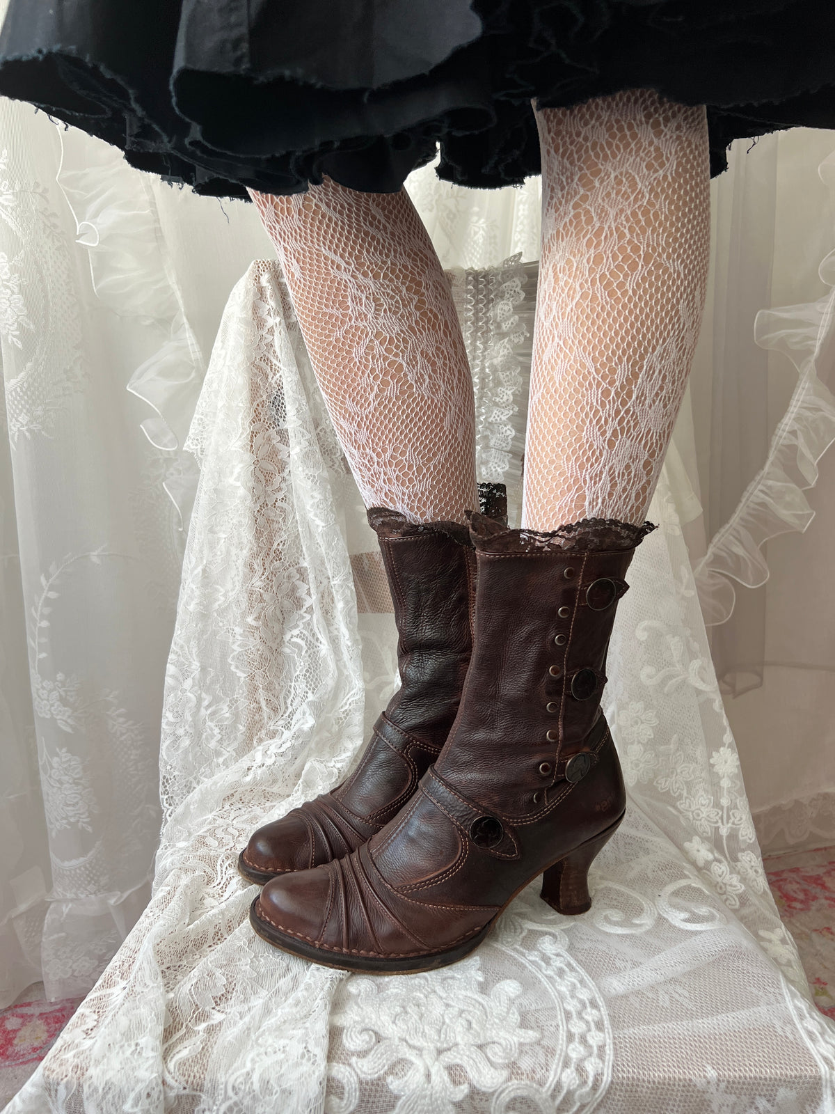 Brown Art leather lace up boots with a gothic vibe