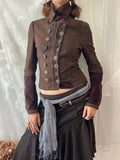 Brown double buttoned asymmetrical avant garde jacket