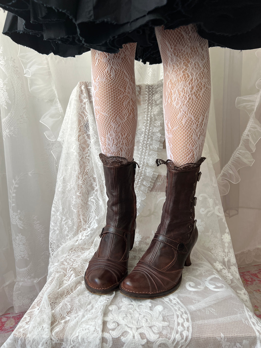Brown Art leather lace up boots with a gothic vibe