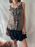 Brown ruffled tank top with adjustable straps
