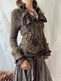 Vintage brown faux fur patchwork knit jacket