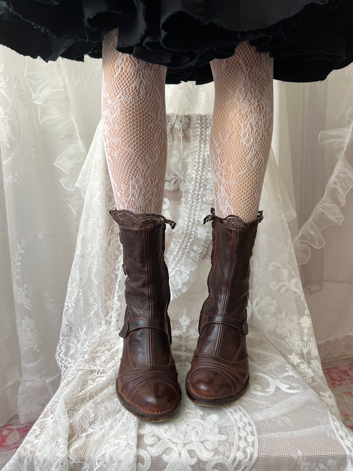 Brown Art leather lace up boots with a gothic vibe
