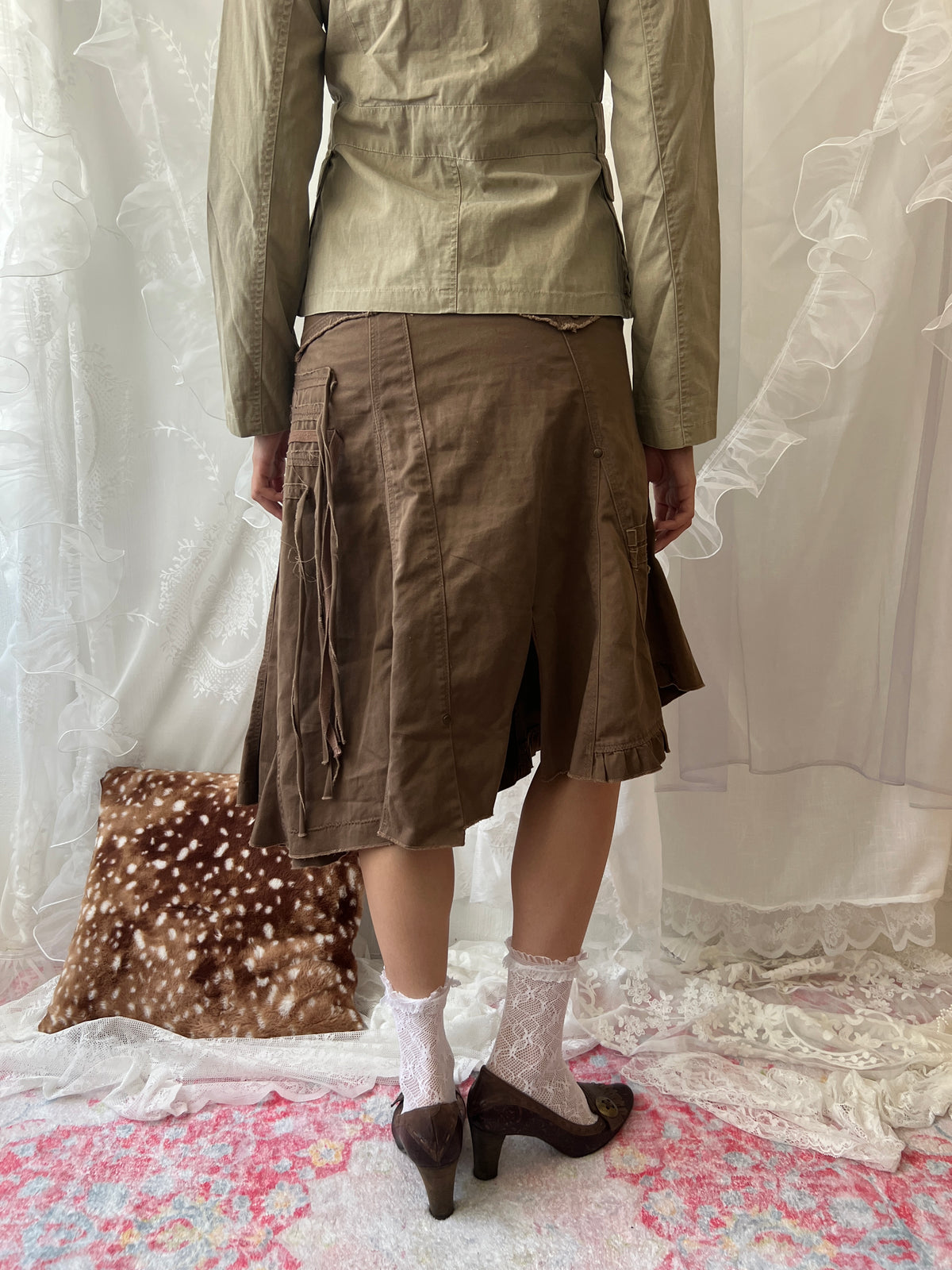 Alcott brown cargo asymmetrical skirt with ruffles