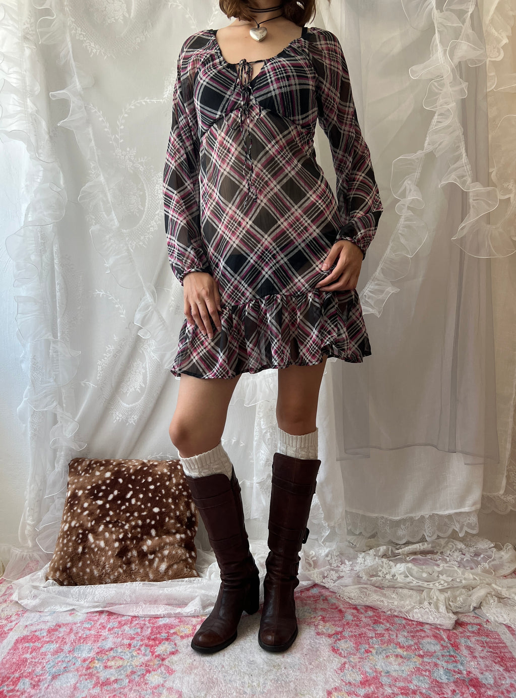 Gothic fairy mini dress with ruffles and long sleeves