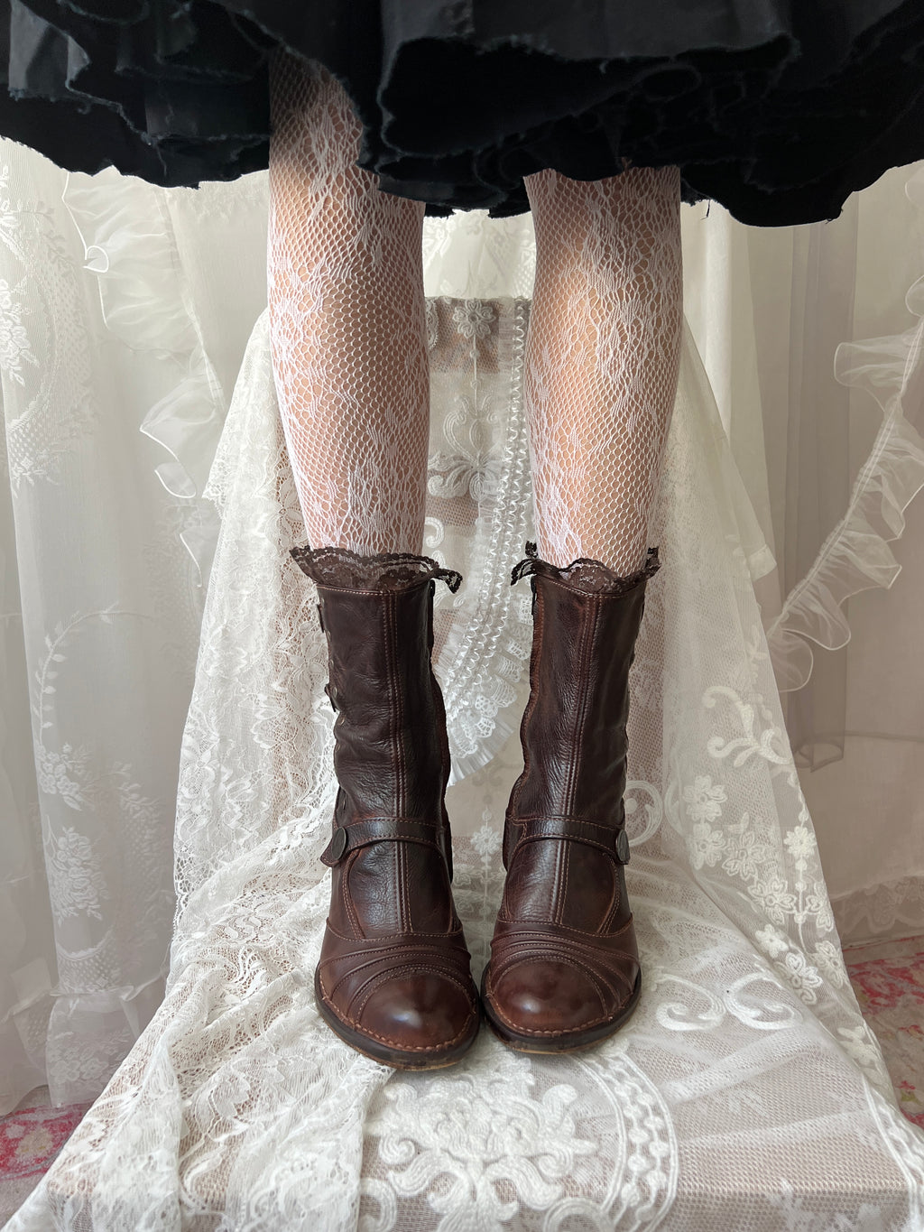 Brown Art leather lace up boots with a gothic vibe