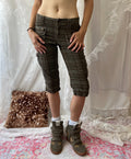 Green khaki plaid cargo capris