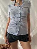 Vintage blue button up top with ruched detailing