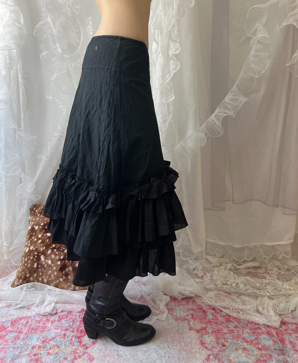 Black ruffled maxi skirt