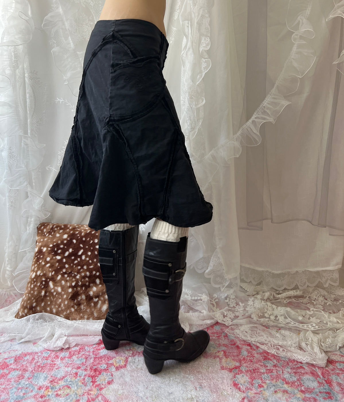 Black cargo skirt with ruffle details