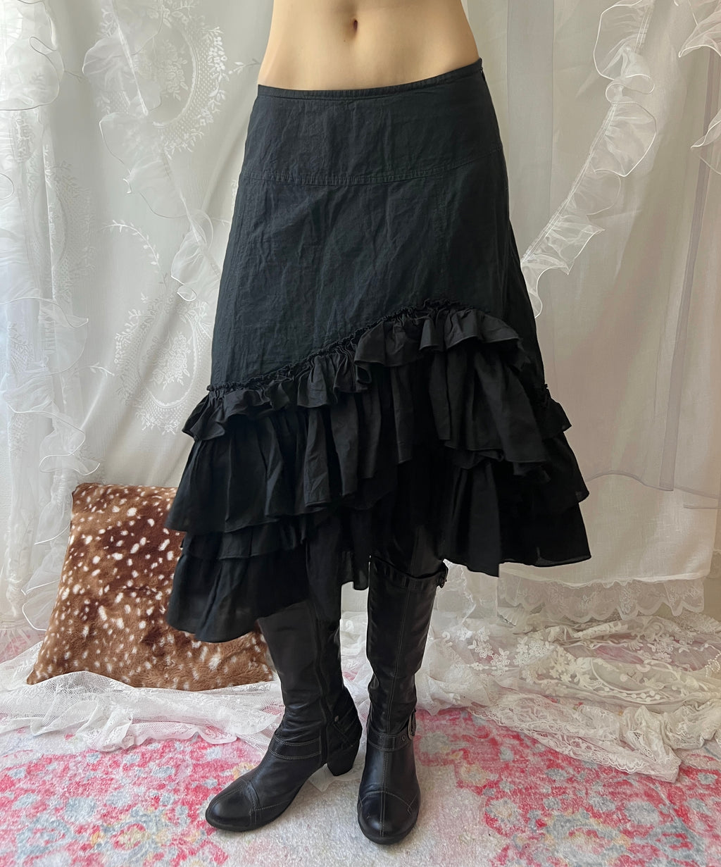 Black ruffled maxi skirt