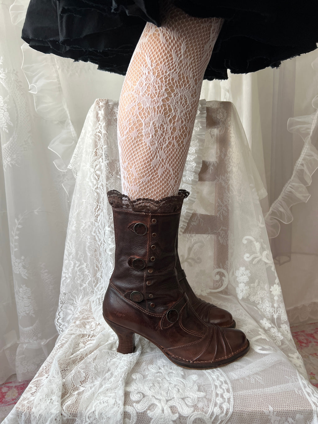 Brown Art leather lace up boots with a gothic vibe