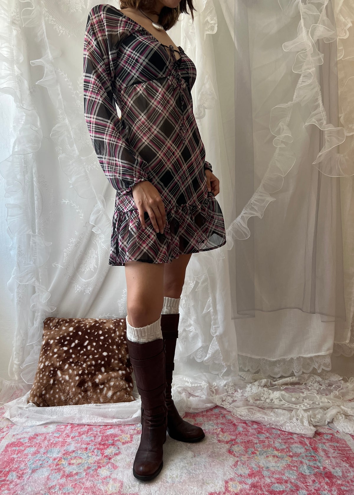 Gothic fairy mini dress with ruffles and long sleeves