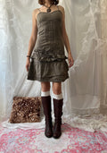 Khaki green mini dress with ruffles