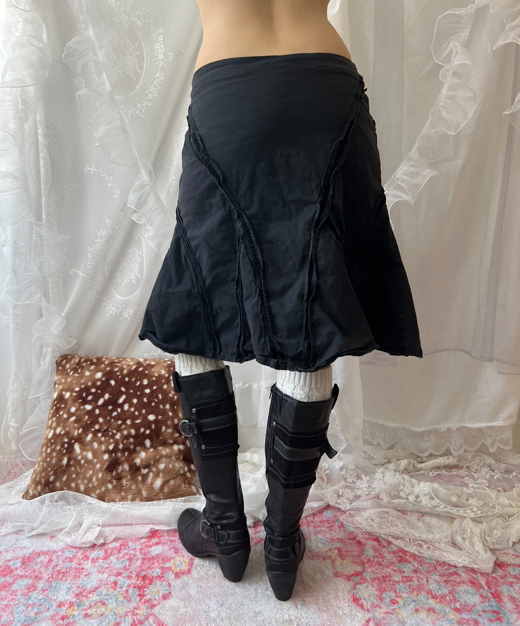 Black cargo skirt with ruffle details