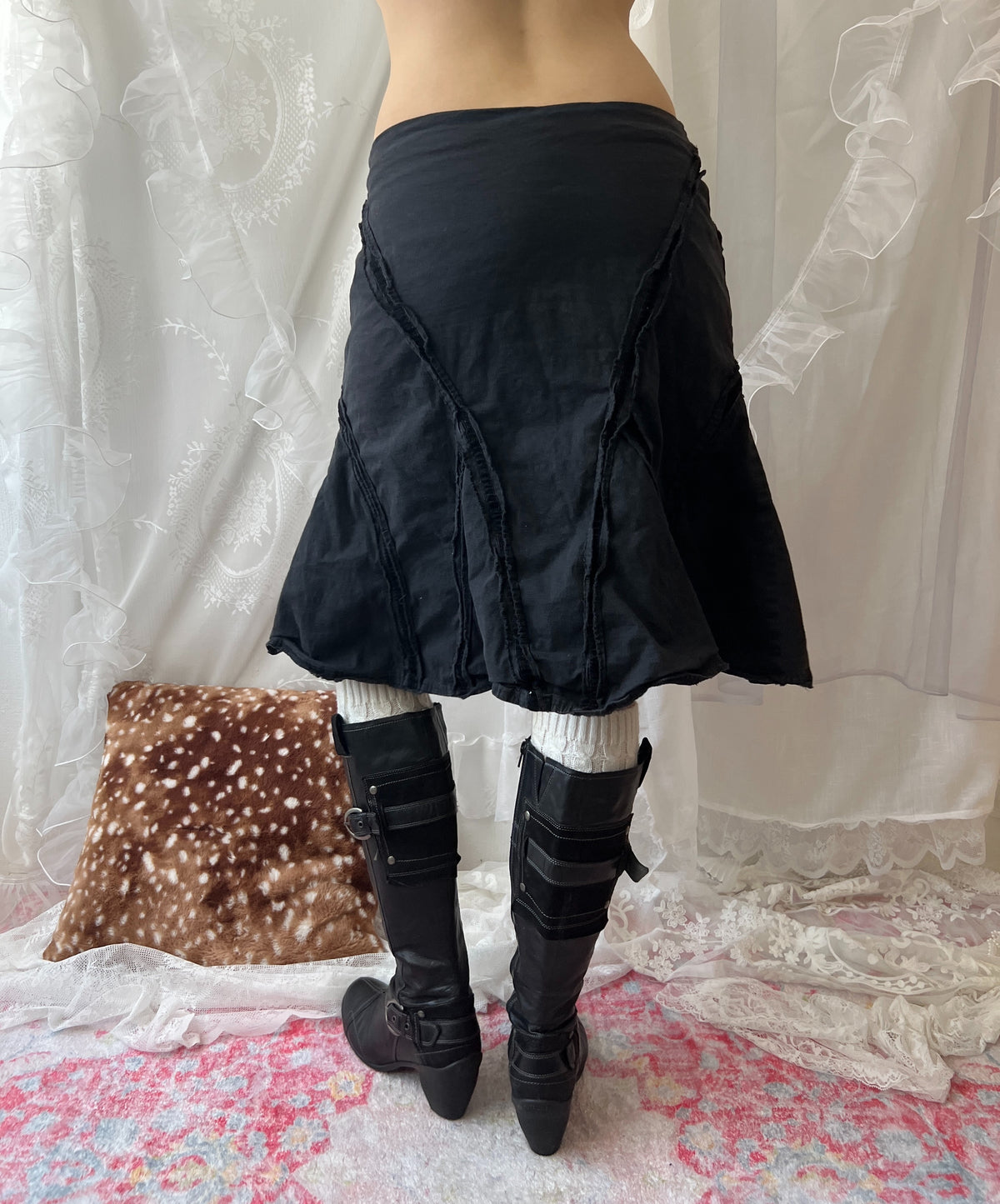 Black cargo skirt with ruffle details