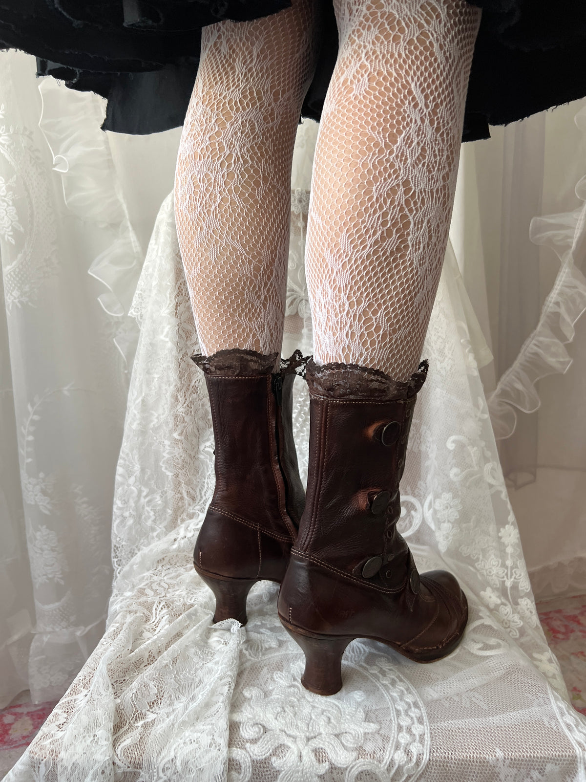 Brown Art leather lace up boots with a gothic vibe