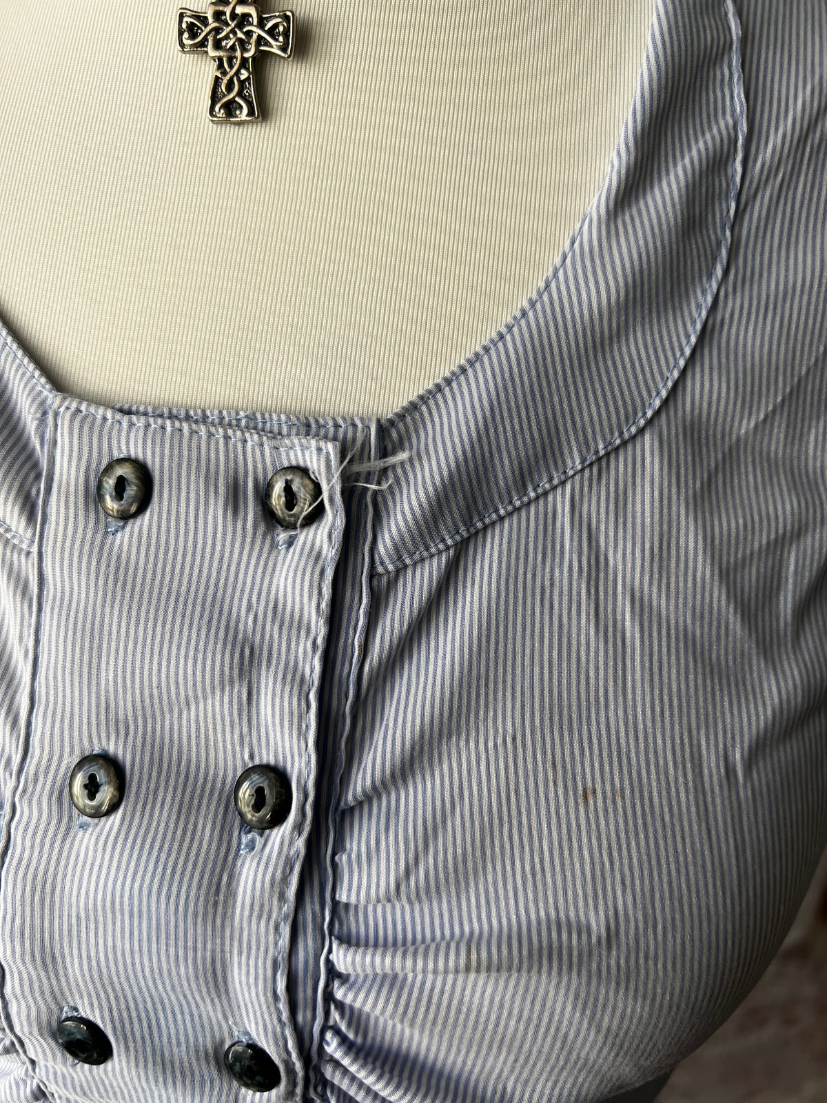 Vintage blue button up top with ruched detailing