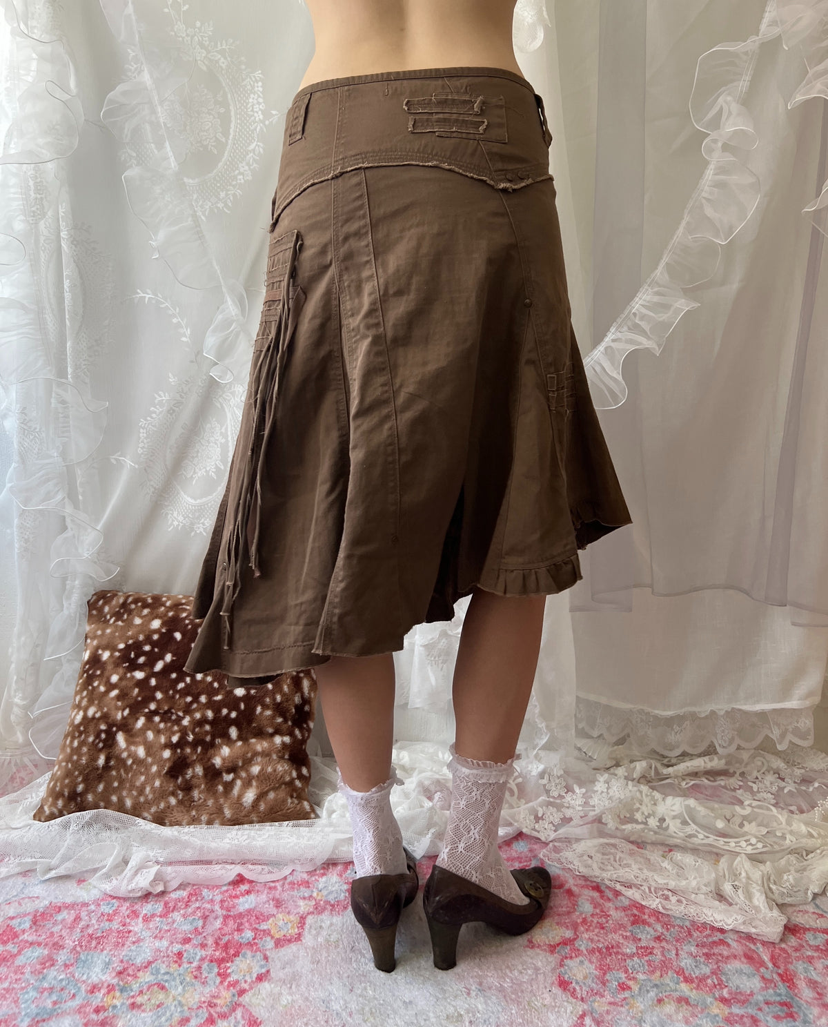 Alcott brown cargo asymmetrical skirt with ruffles