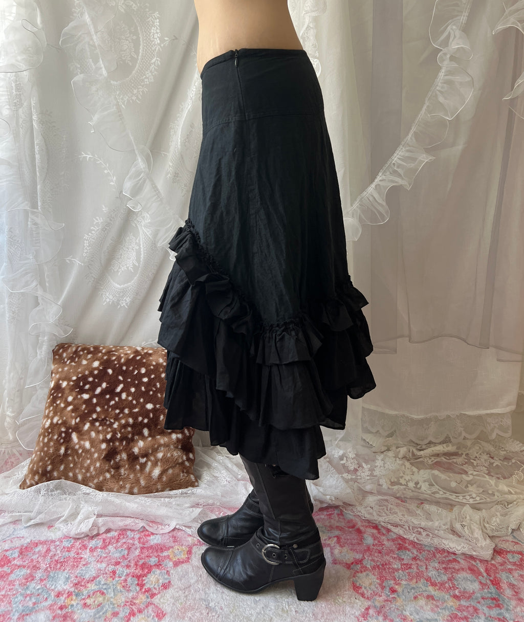 Black ruffled maxi skirt