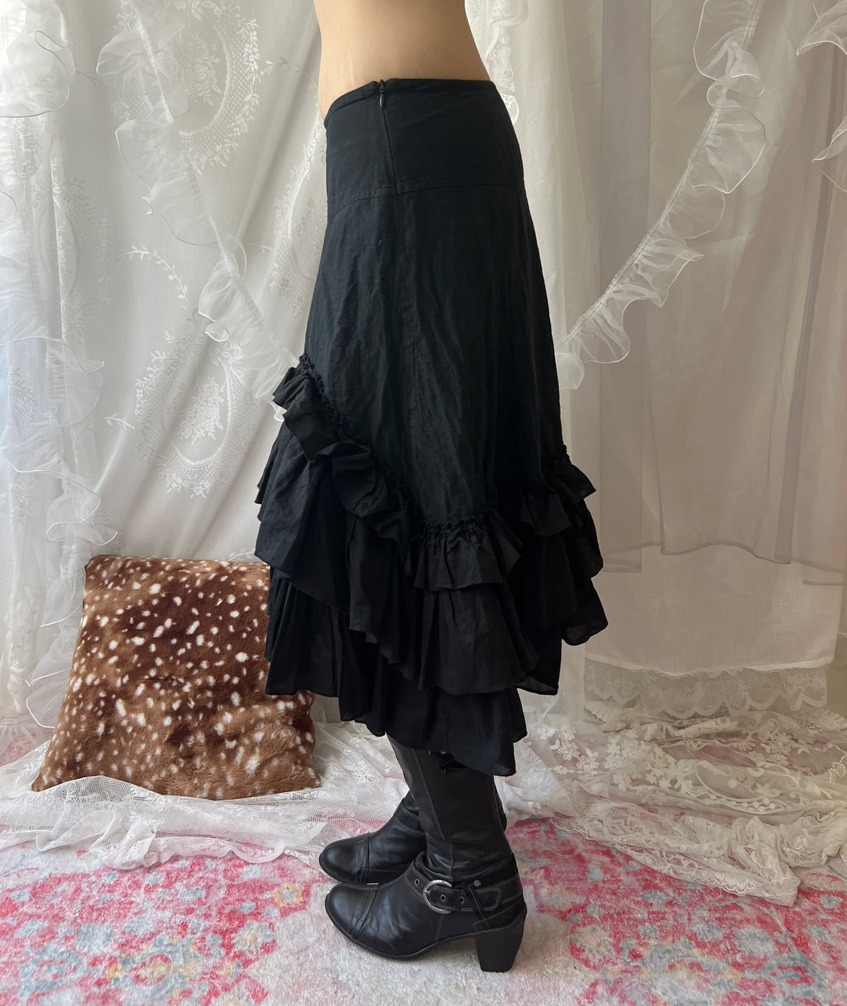 Black ruffled maxi skirt