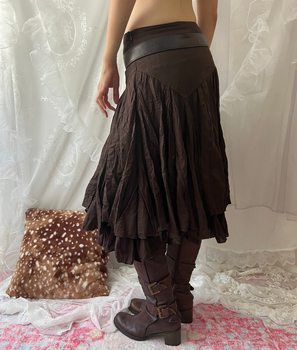 Brown midi skirt with ruffles