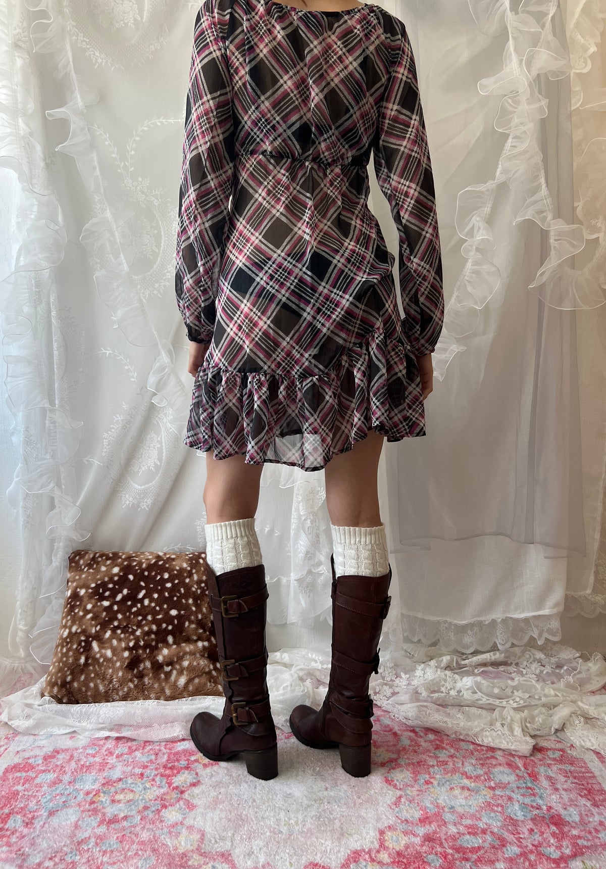 Gothic fairy mini dress with ruffles and long sleeves