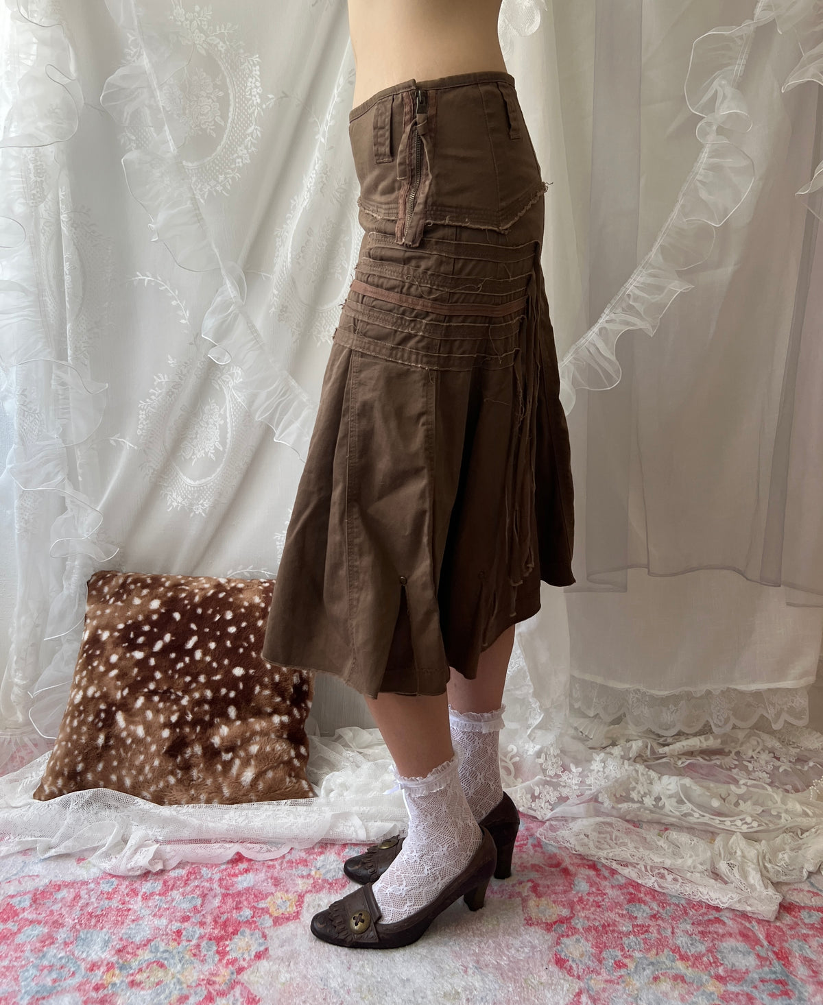 Alcott brown cargo asymmetrical skirt with ruffles