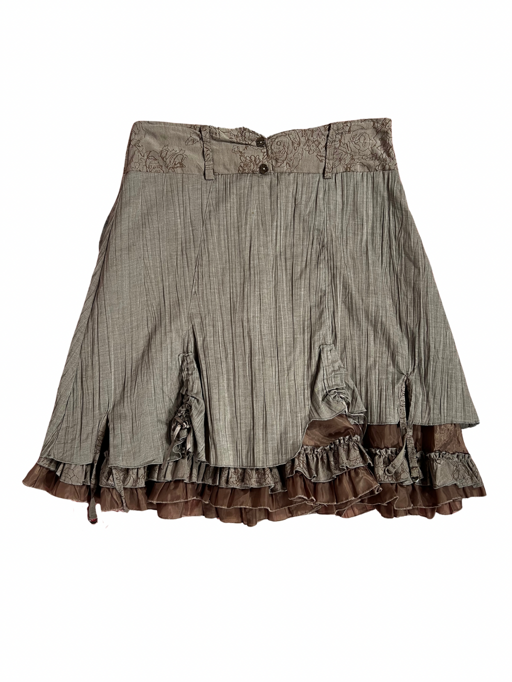 TAUPE LAYERED RUFFLE MIDI SKIRT