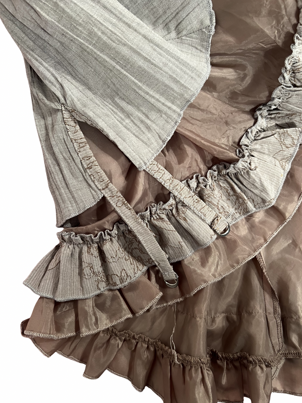 TAUPE LAYERED RUFFLE MIDI SKIRT