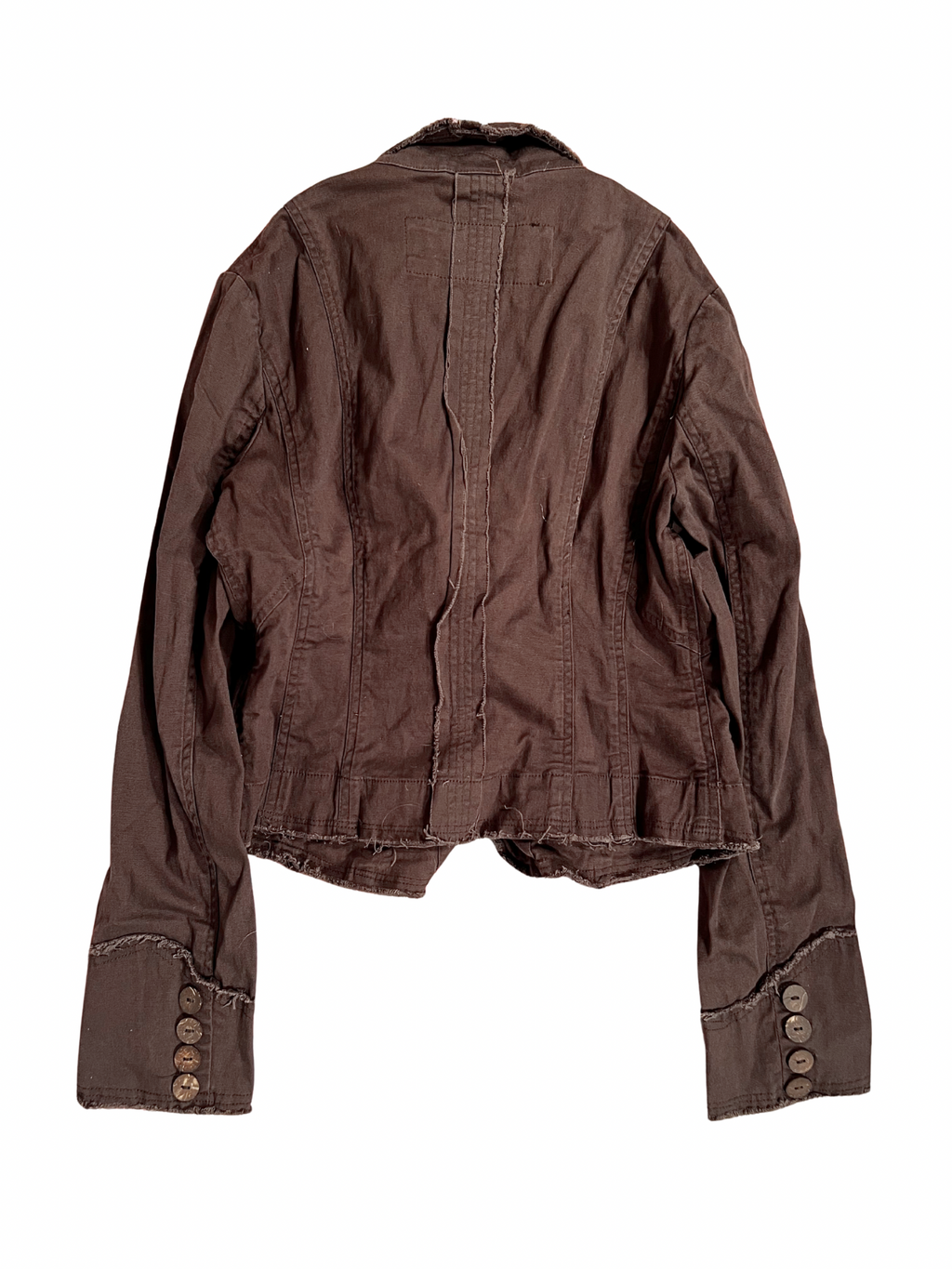 BROWN CROPPED JACKET WITH FRAYED EDGES