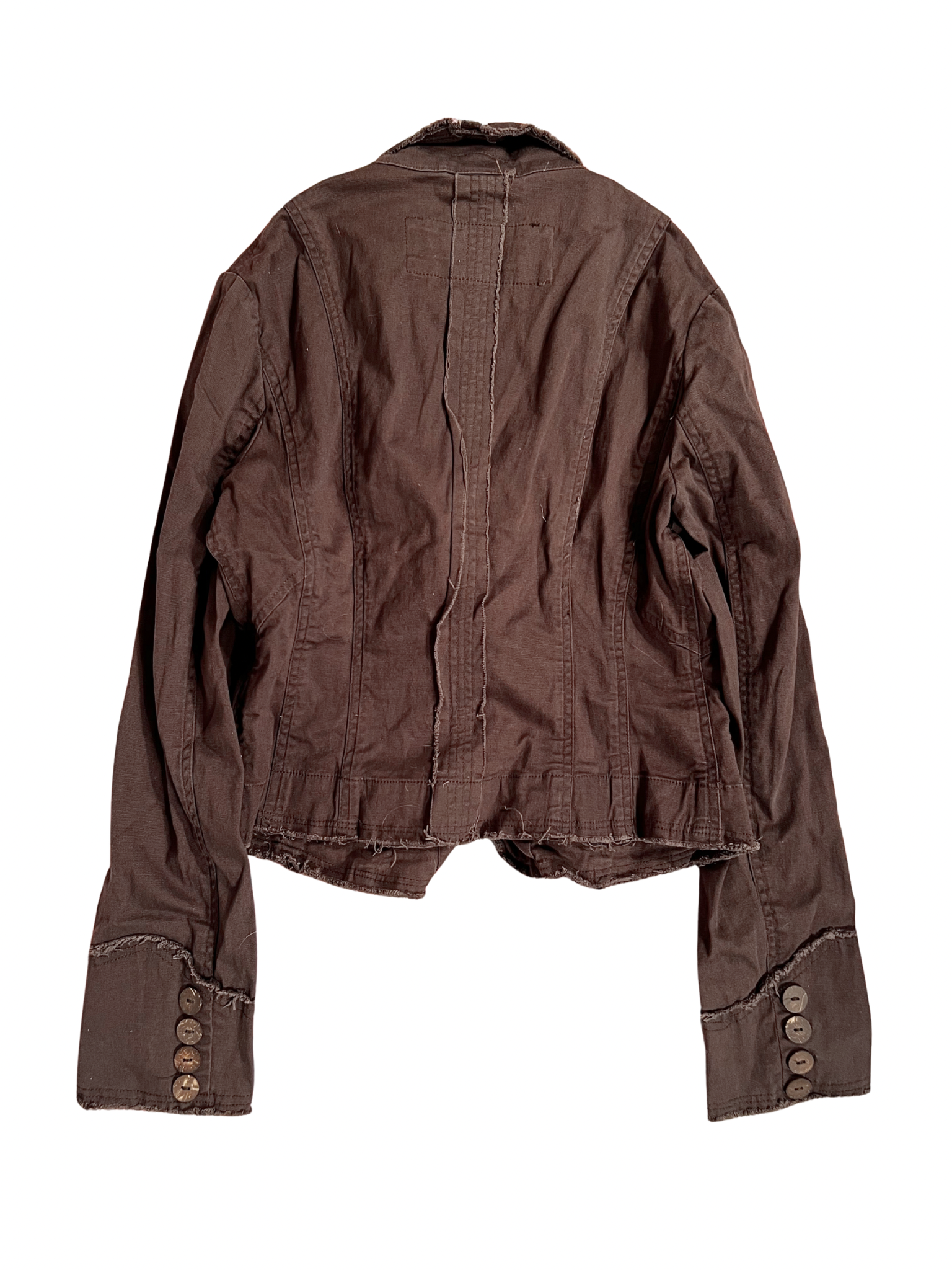 BROWN CROPPED JACKET WITH FRAYED EDGES