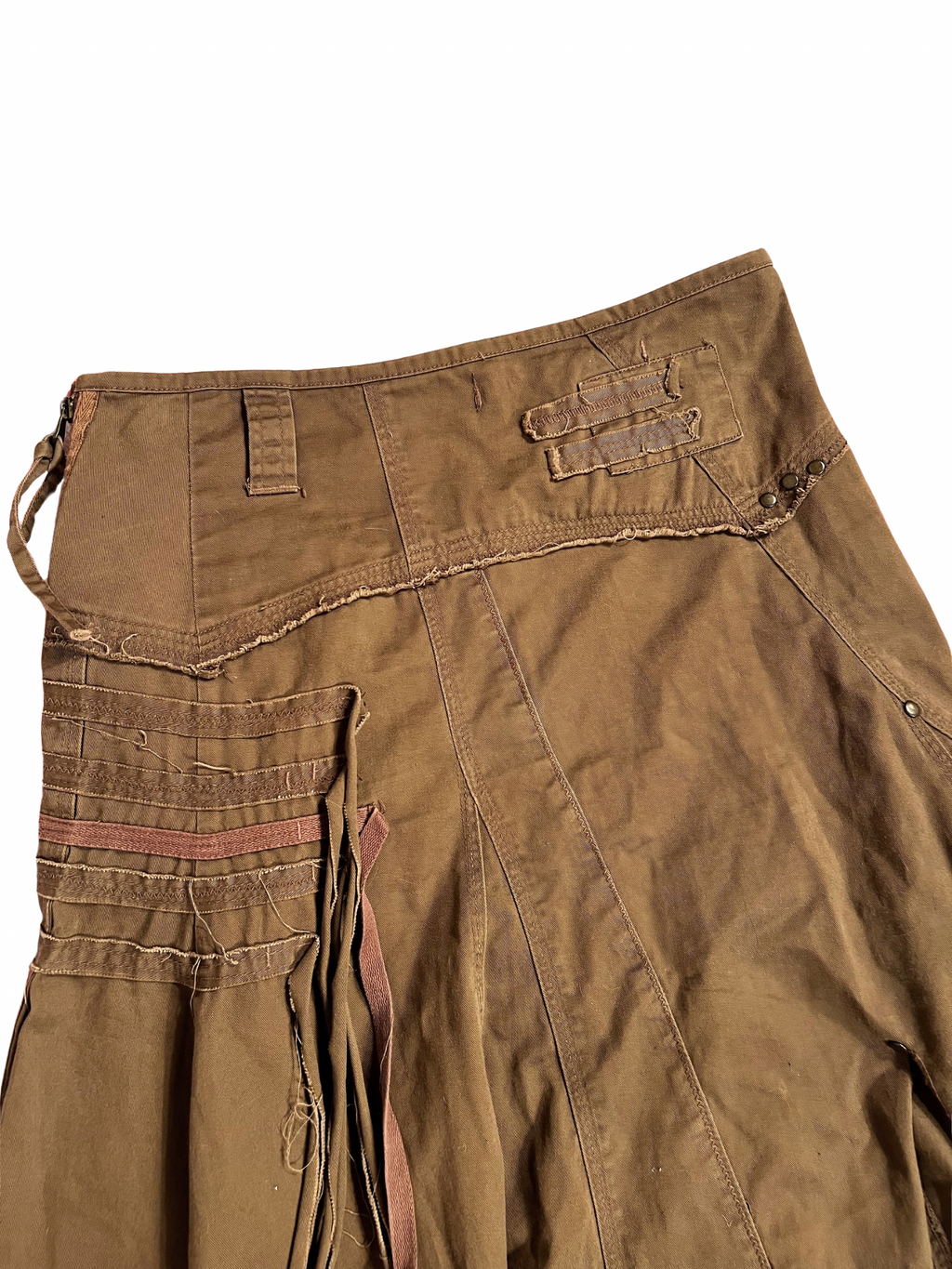 BROWN ASYMMETRICAL CARGO MIDI SKIRT