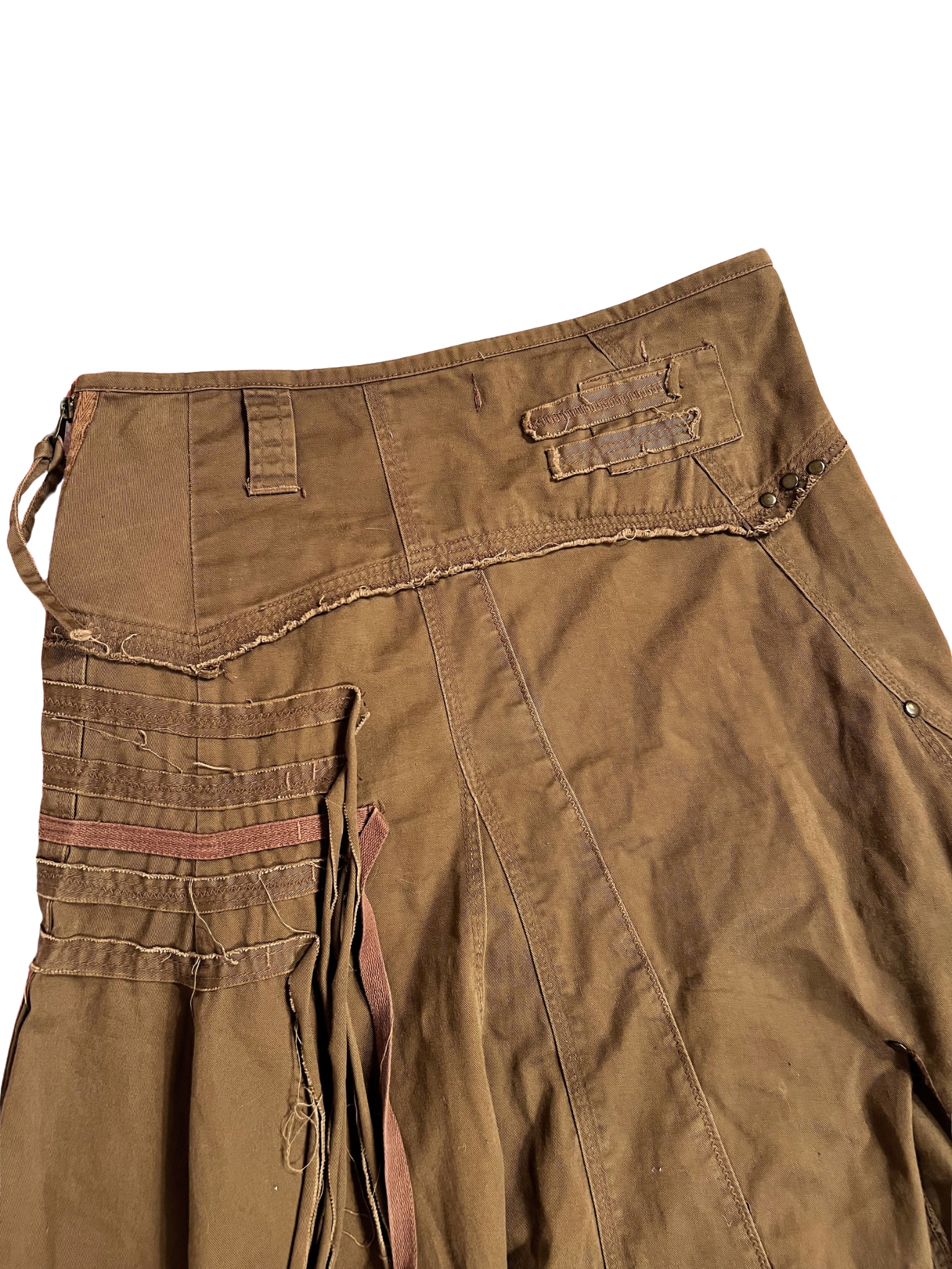 BROWN ASYMMETRICAL CARGO MIDI SKIRT
