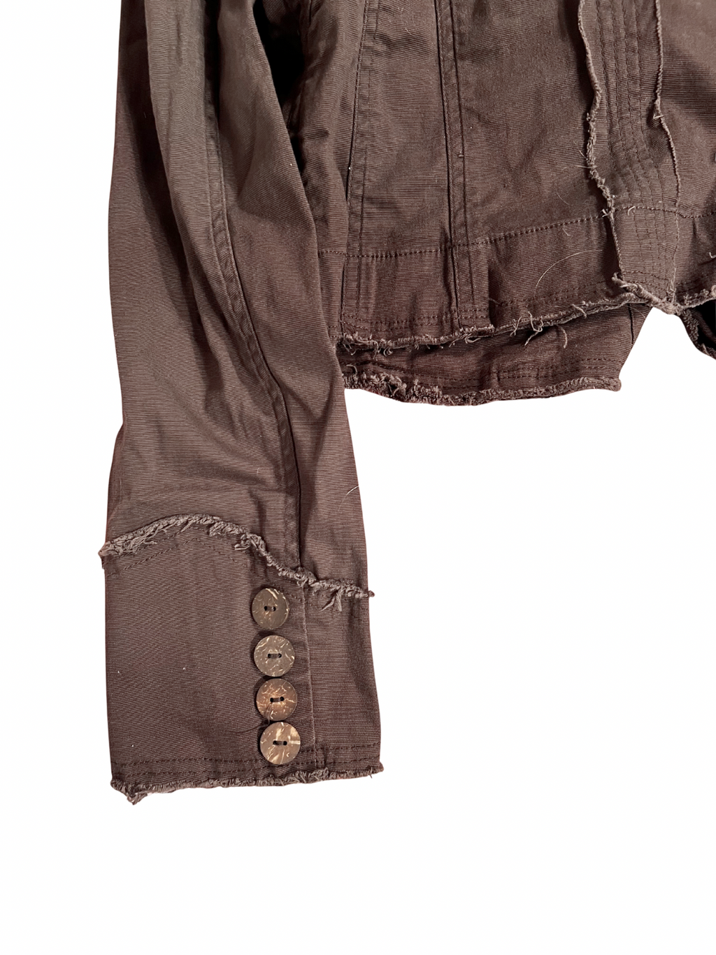 BROWN CROPPED JACKET WITH FRAYED EDGES