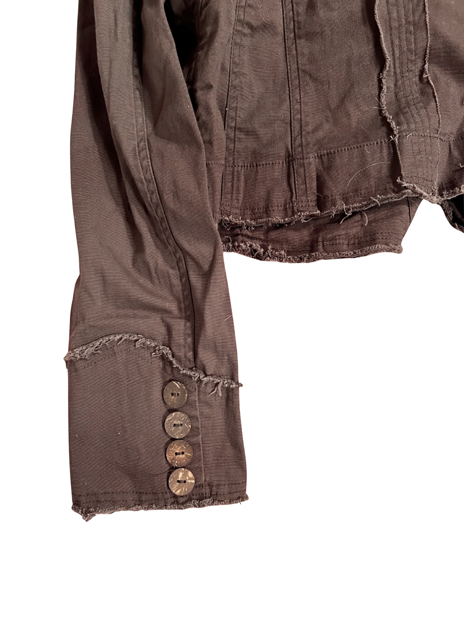 BROWN CROPPED JACKET WITH FRAYED EDGES