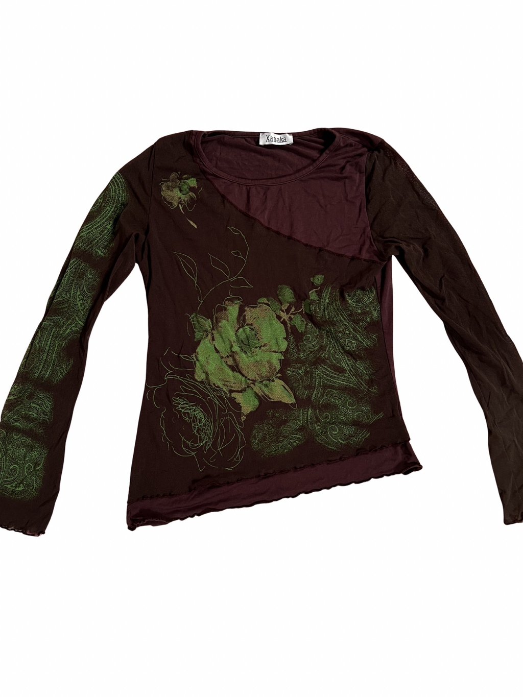 BROWN LONG-SLEEVE MESH TOP