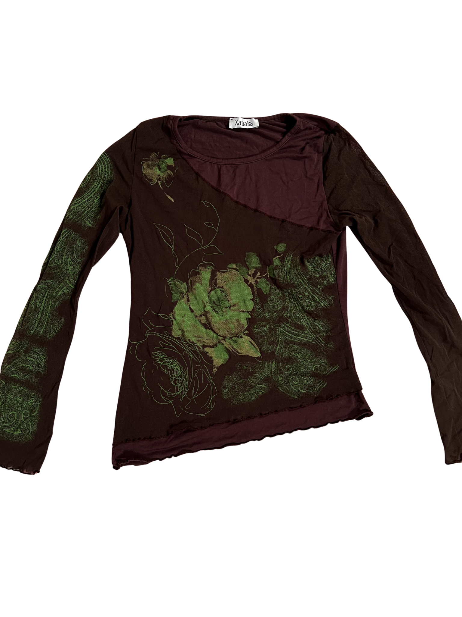 BROWN LONG-SLEEVE MESH TOP