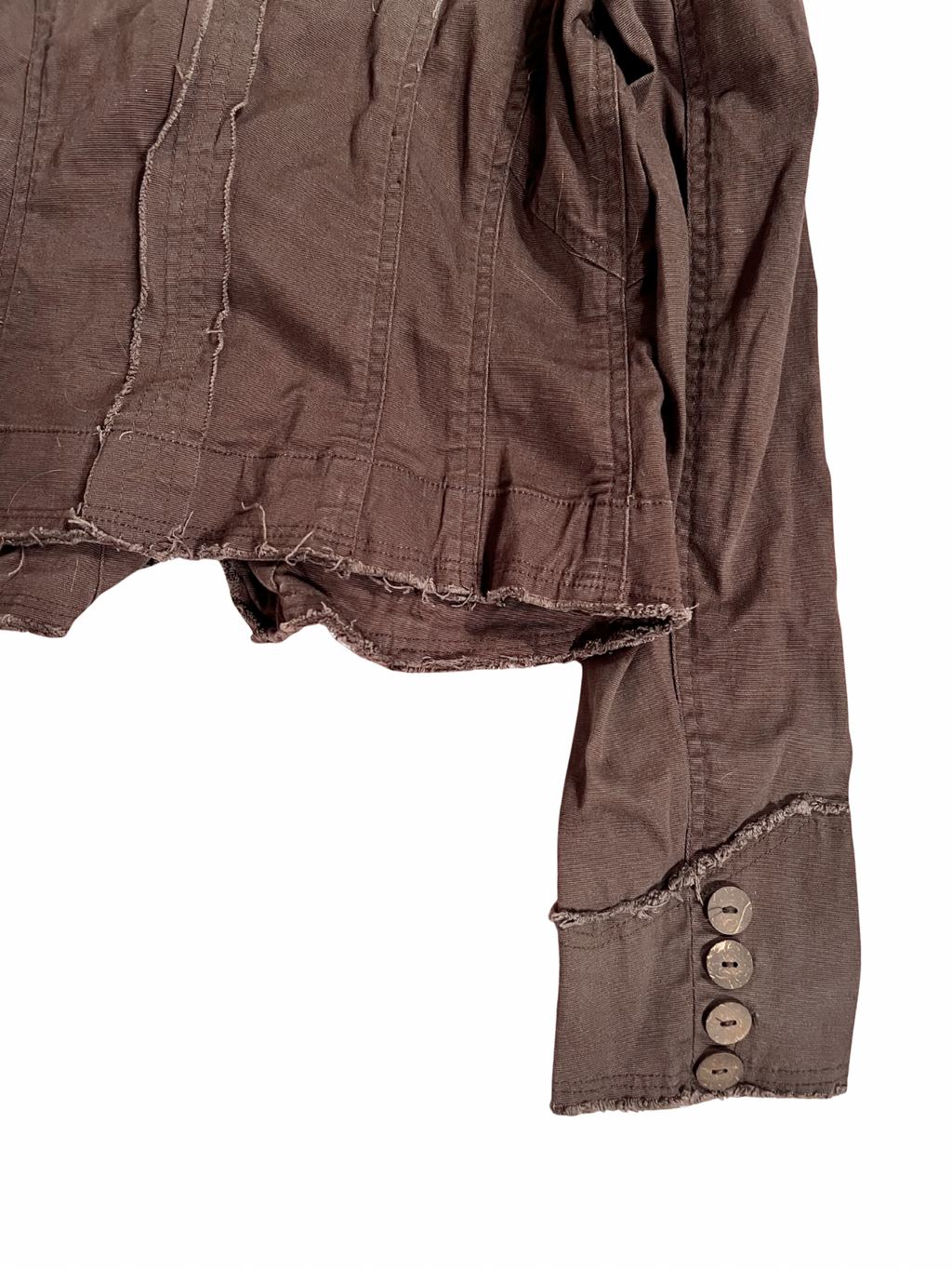 BROWN CROPPED JACKET WITH FRAYED EDGES