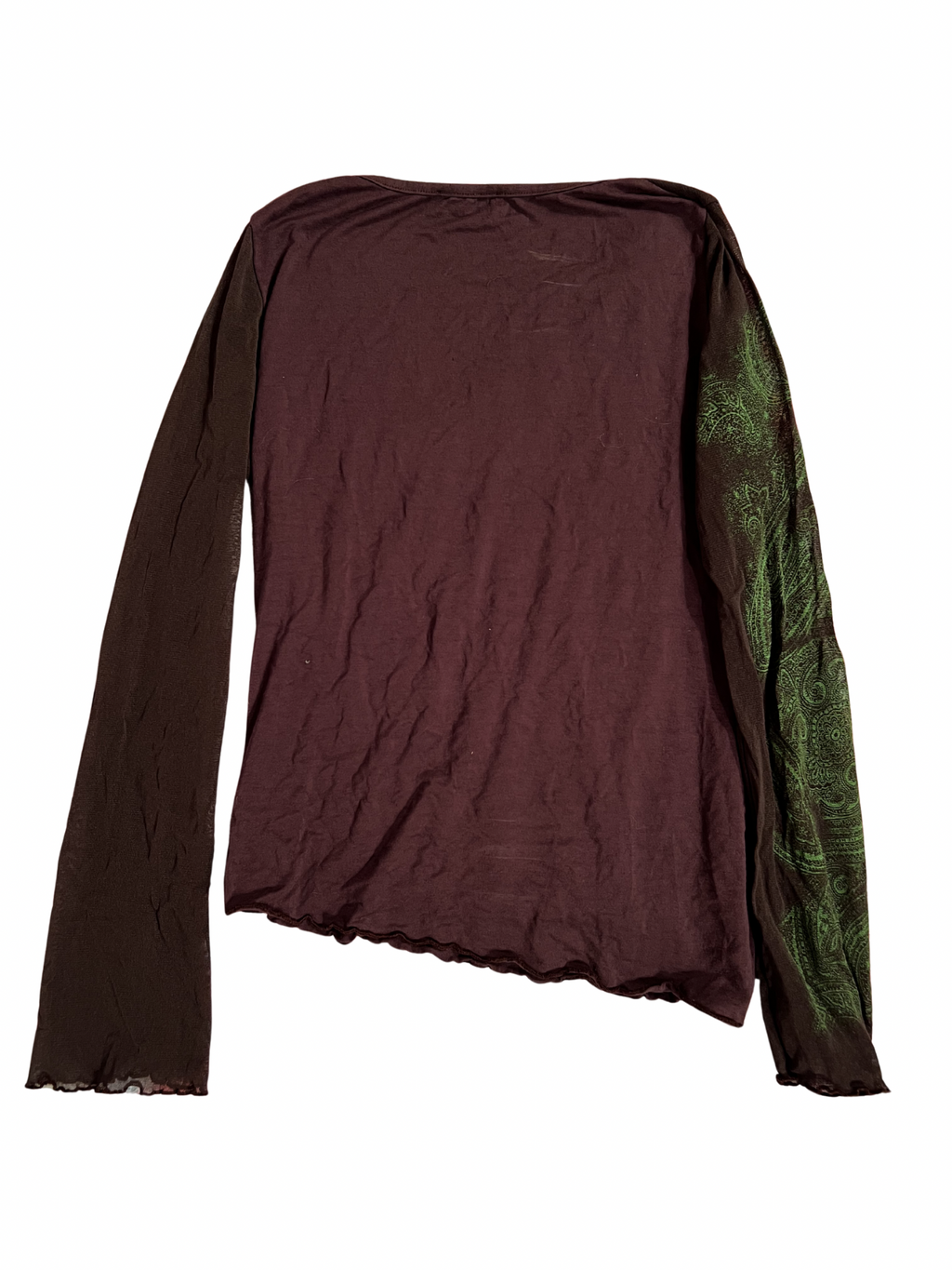 BROWN LONG-SLEEVE MESH TOP