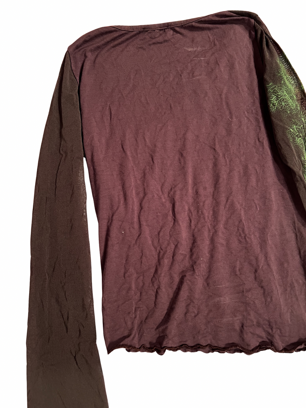 BROWN LONG-SLEEVE MESH TOP