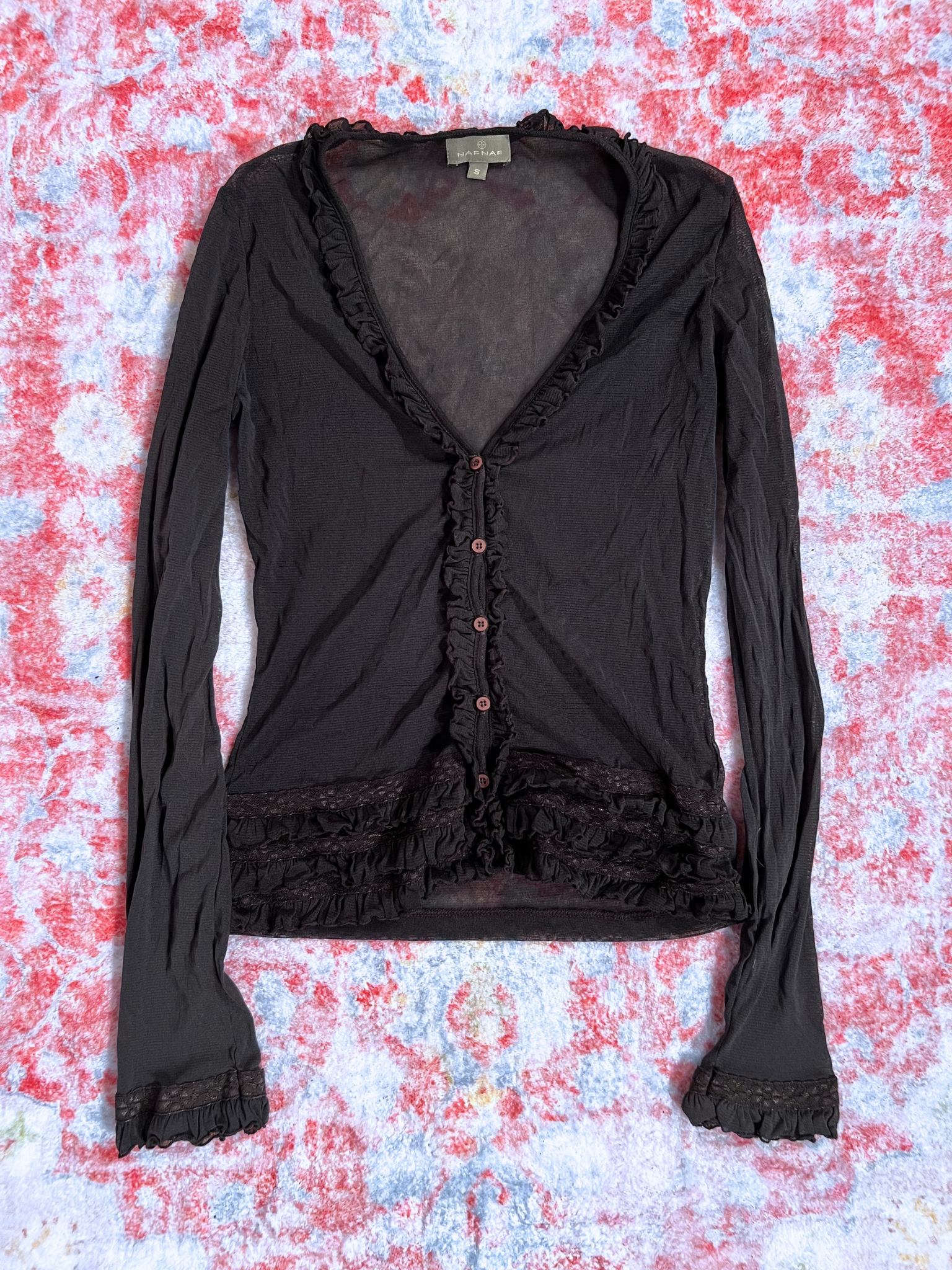 DARK BLUE SHEER RUFFLED CARDIGAN