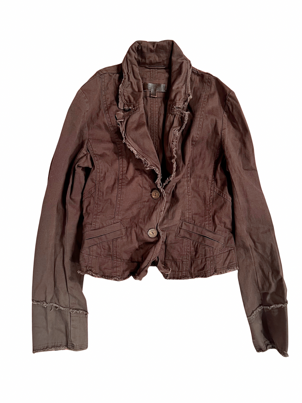 BROWN CROPPED JACKET WITH FRAYED EDGES